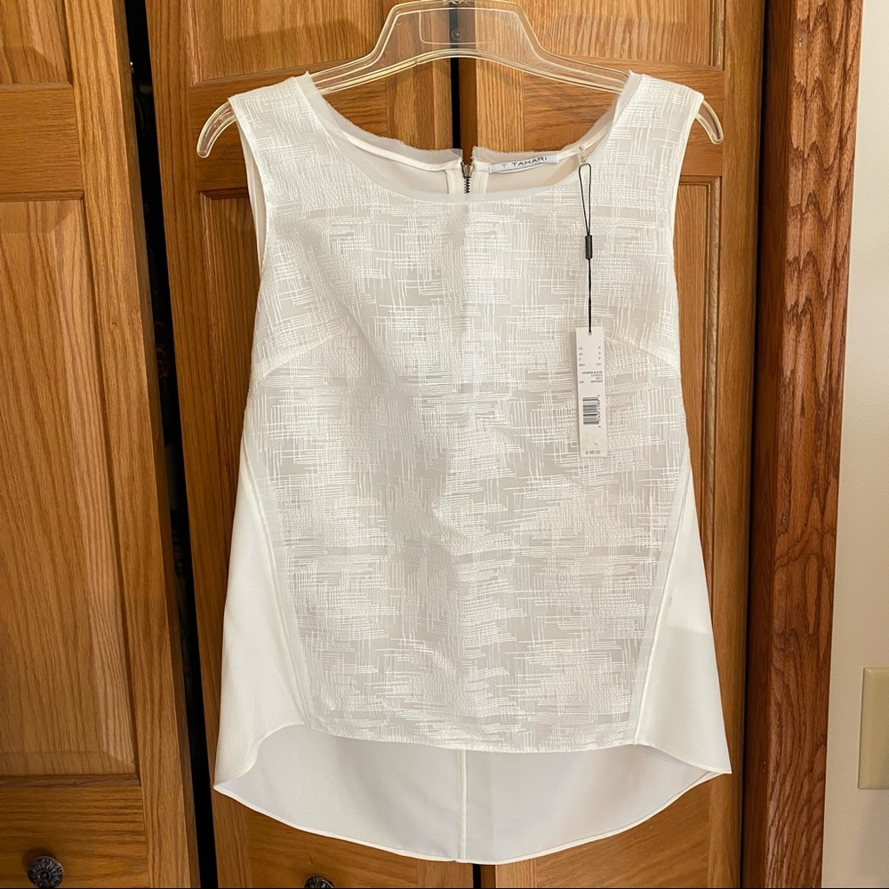 Tahari Katarina Cream textured high/low blouse